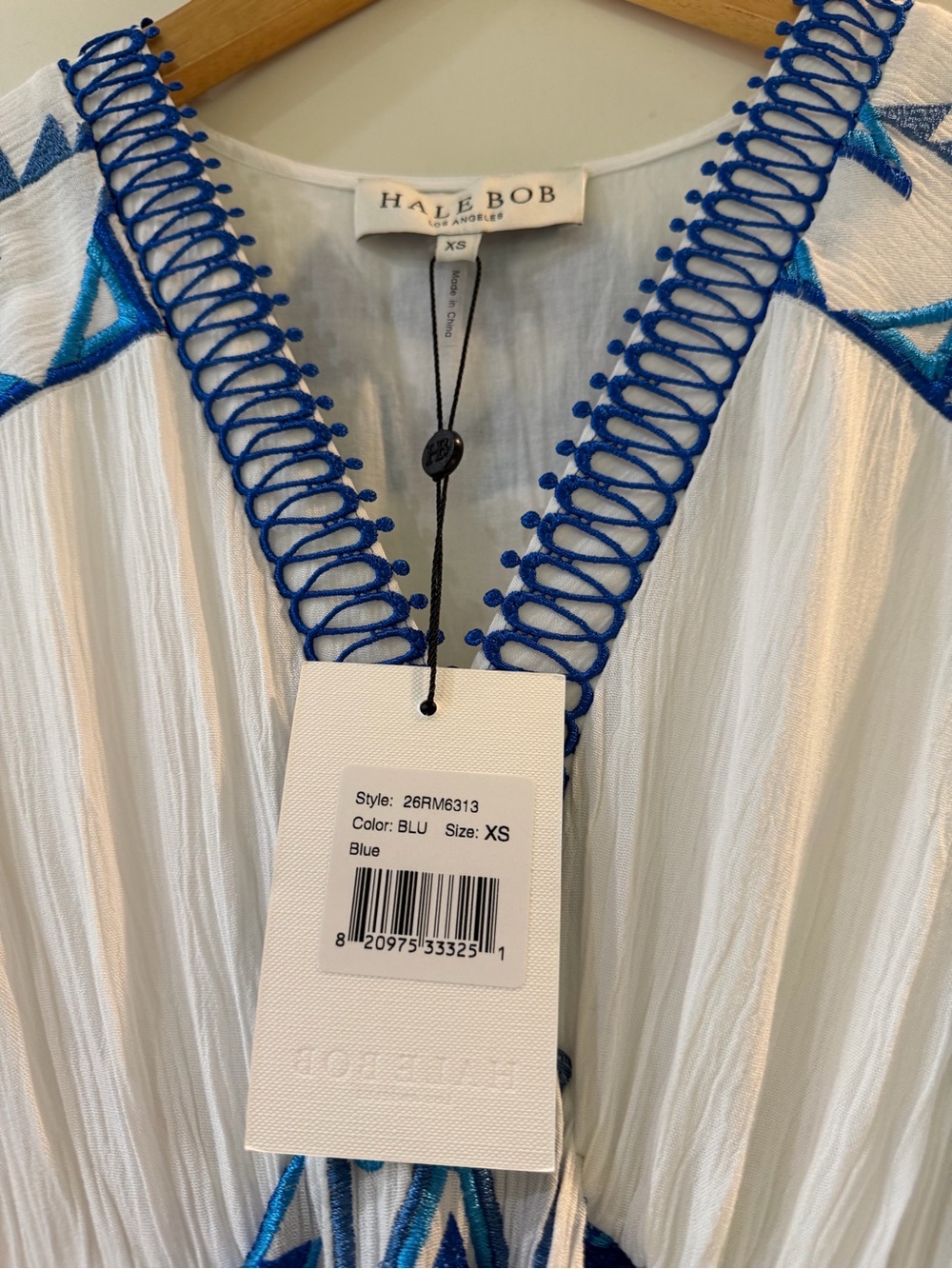 Hale Bob White Maxi Dress with Blue Bohemian Embroidery - Picture 2 of 2